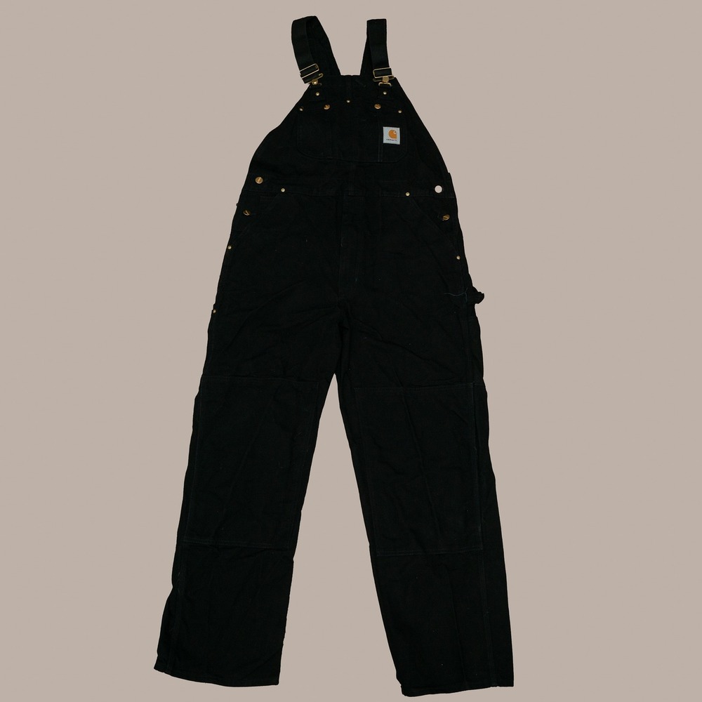 Vintage 90a Near DS Black Double Knee Carhartt Coveralls Size 38x32 USA Made